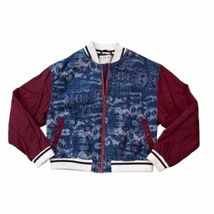 We The Free People Varsity of Dreams Chambray Print Bomber Jacket